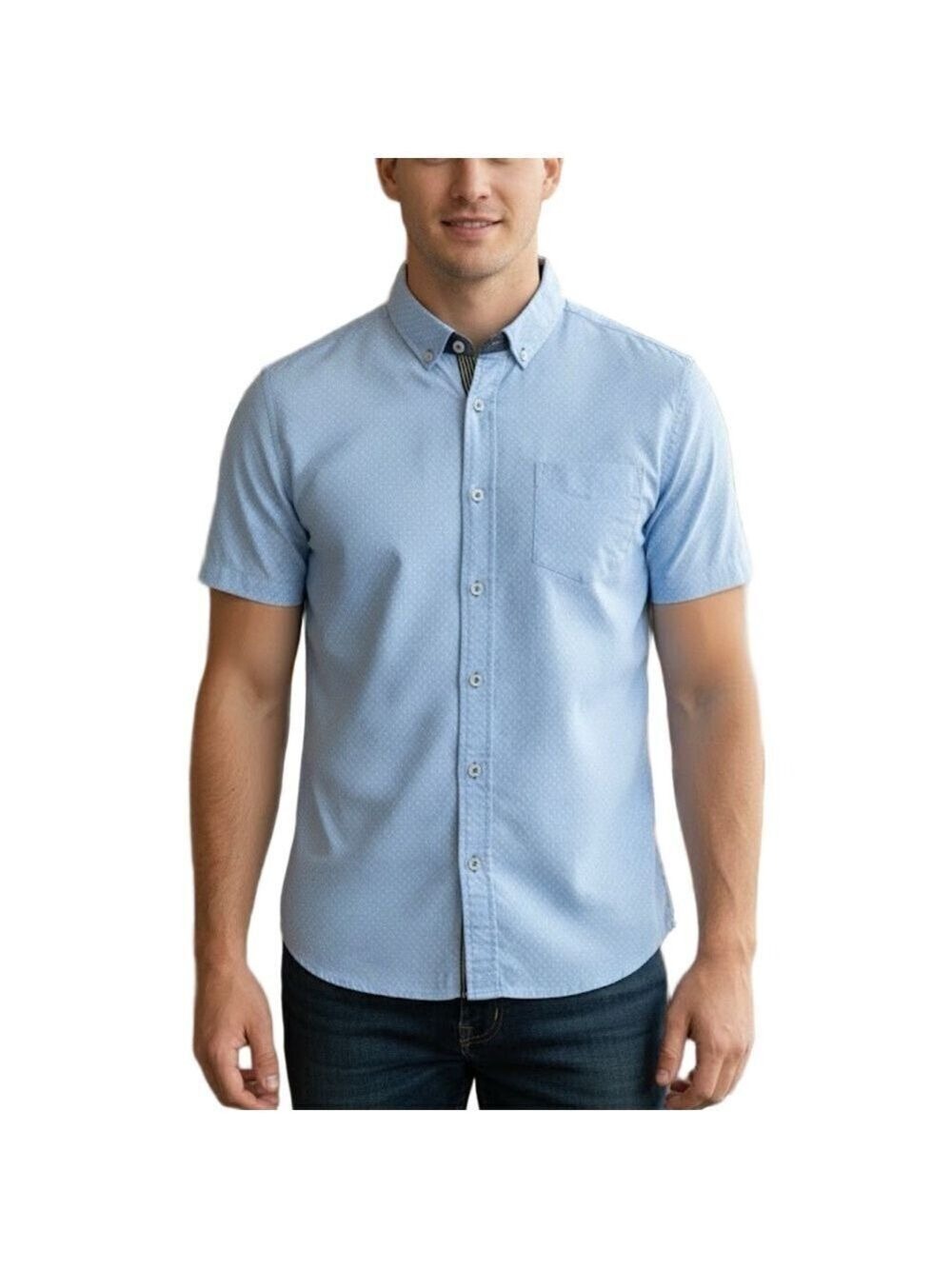 Descendant of Thieves cotton blue white polka dot short sleeve shirt M